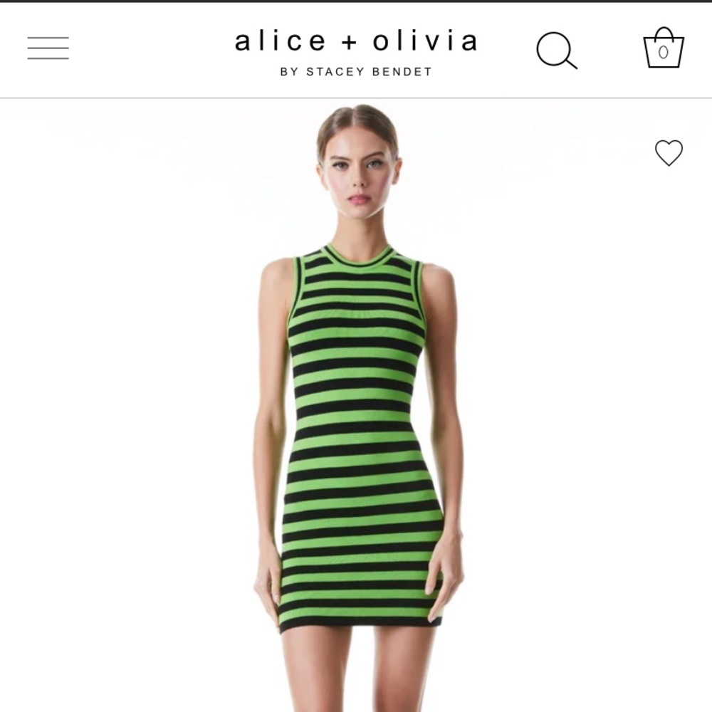 Alice and Olivia landi striped mini dress in color “parrot” size small